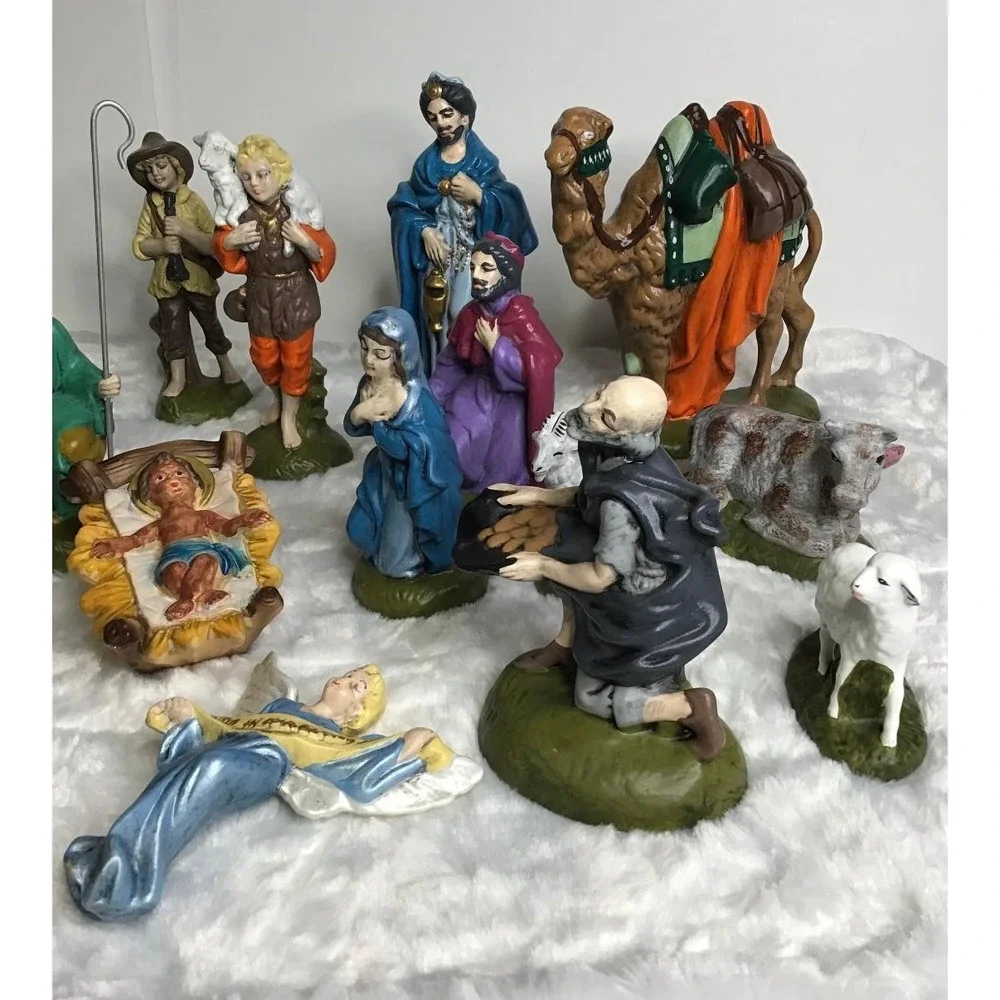 Vintage Christmas Nativity Set Atlantic Mold 17 Piece Ceramic 1970 Hand Painted‎